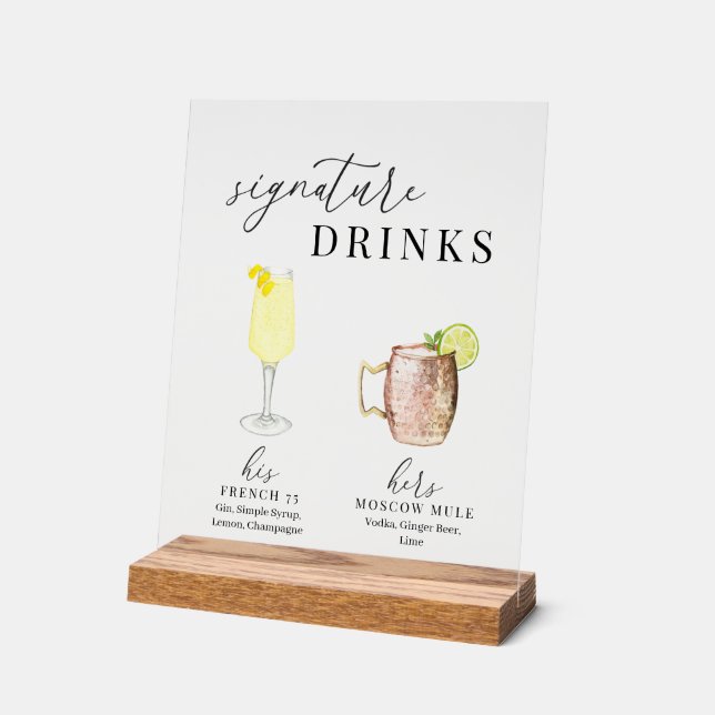 Moderne, elegante Watercolor Signature Drinks Acrylschild (Winkel)