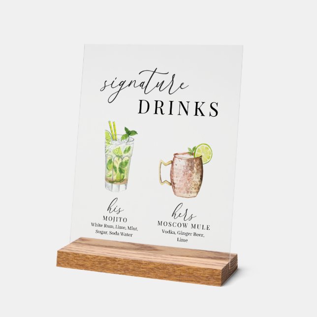 Moderne, elegante Watercolor Signature Drinks Acrylschild (Winkel)