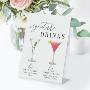 Moderne, elegante Watercolor Signature Drinks Sockelschild