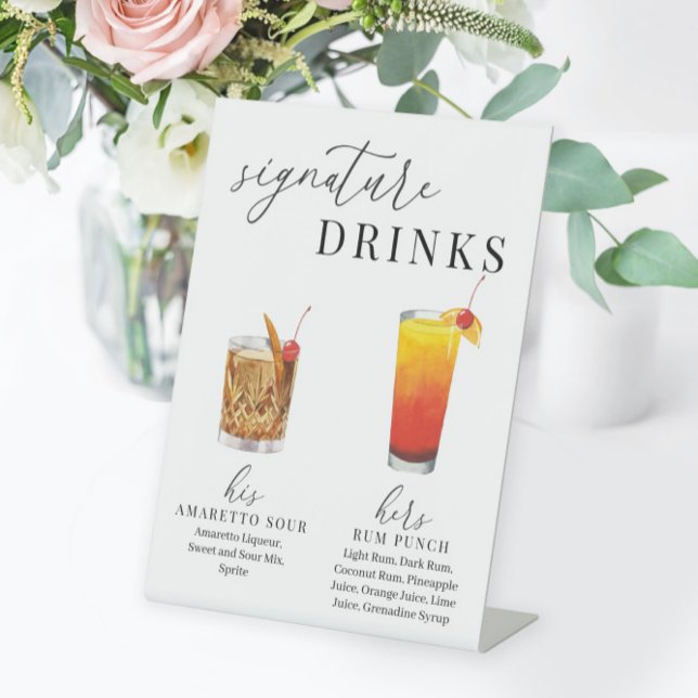 Moderne, elegante Watercolor Signature Drinks Sockelschild (Von Creator hochgeladen)