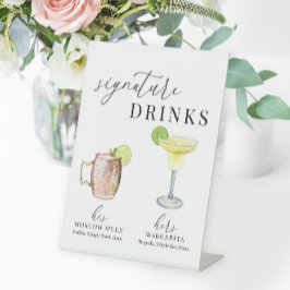 Moderne, elegante Watercolor Signature Drinks Sockelschild