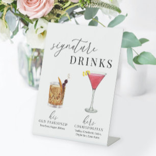 Moderne, elegante Watercolor Signature Drinks Sockelschild