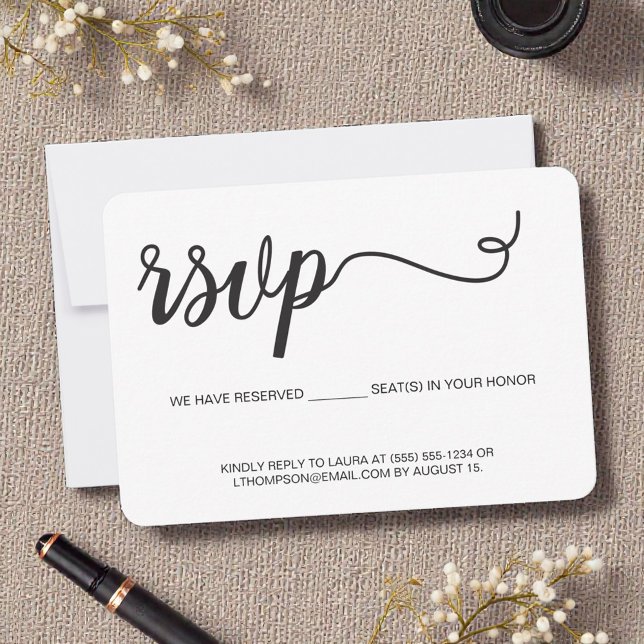 Moderne, elegante Website für Hochzeiten RSVP Karte (Email RSVP card with reserved seats indicated. Elegant and modern typography.)