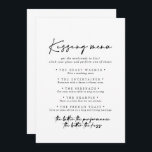 Moderne elegante Wedding Kissing Menu Game Card<br><div class="desc">Diese moderne elegante Hochzeitskissingkarte eignet sich ideal für einen rustikalen Hochzeitsempfang. Das einfache und elegante Design zeichnet sich durch klassische und extravagante Schriftzeichen in Schwarz und Weiß aus.</div>
