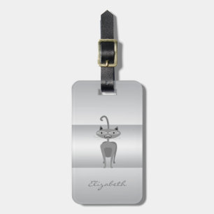 Moderne Elegante Weibliche, Silber Verspielte Katz Gepäckanhänger
