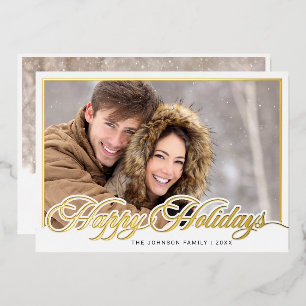 Moderne Elegante Weihnachten 2 FOTO Gold Folien Feiertagskarte