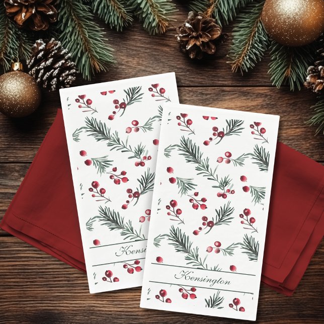Moderne Elegante Weihnachten Botanisch Personalisi Serviette (Modern Elegant Christmas Botanical Personalized Paper Guest Towels)