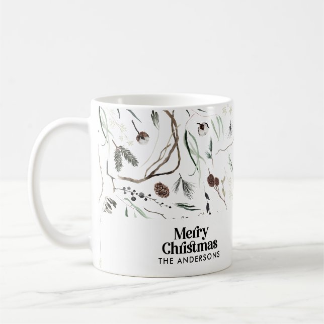 Moderne elegante Weihnachtsbotanische rustikale Kaffeetasse (Links)