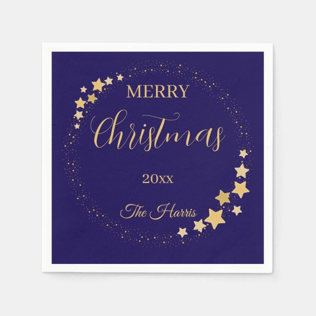 Moderne, elegante Weihnachtsgoldsterne Serviette (Vorderseite)