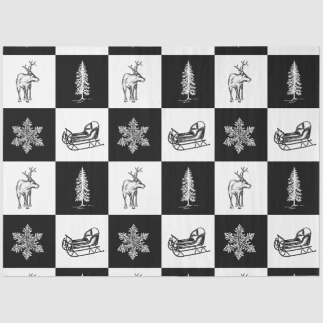 Moderne Elegante Weiß und Schwarz Feierliche Weihn Seidenpapier (Vorderseite)