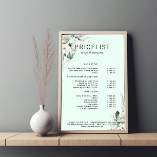 Moderne, elegante weiße Blumen, Preisliste Poster