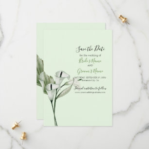 Moderne elegante weiße Calla-Lilien-Hochzeit Save The Date