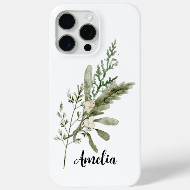 Moderne elegante, weiße, grüne Wasserfarbe Case-Mate iPhone Hülle (Rückseite)