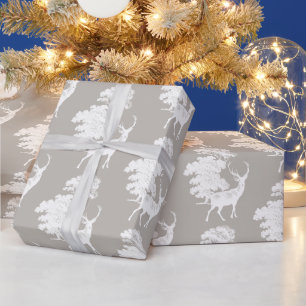 Moderne elegante weiße Hirsch Holzland Silber Grau Geschenkpapier
