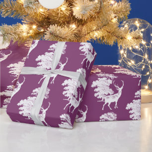 Moderne elegante weiße Hirsch Waldland Lila Geschenkpapier