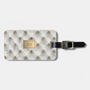 Moderne elegante weiße Leder-Tufting-Gold Gepäckanhänger