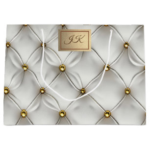 Moderne elegante weiße Leder-Tufting-Gold Große Geschenktüte