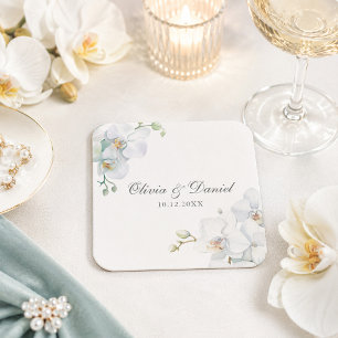 Moderne elegante weiße Orchideen-Hochzeit Rechteckiger Pappuntersetzer