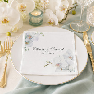 Moderne elegante weiße Orchideen-Hochzeit Serviette