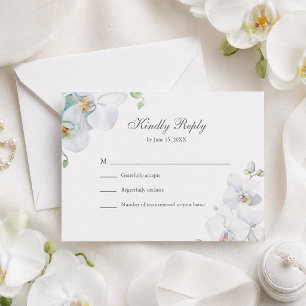 Moderne elegante weiße Orchideen-Hochzeits-RSVP-Ka Dankeskarte