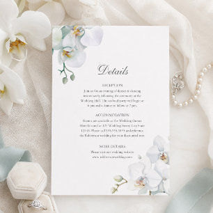 Moderne elegante weiße Orchideen Hochzeitsdetails  Einladung