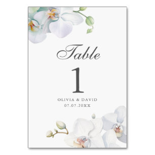 Moderne elegante weiße Orchideen-Hochzeitstisch-Nu Tischnummer