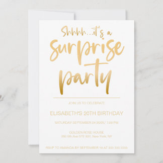 Moderne elegante weiße Überraschungsparty zum Gebu Einladung