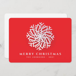 Moderne Elegante Weißschneeflocke auf Rot Feiertagskarte
