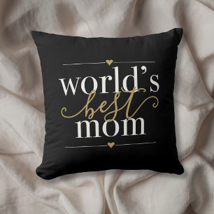 Moderne elegante Weltbeste Mutter Schwarz und Gold Kissen