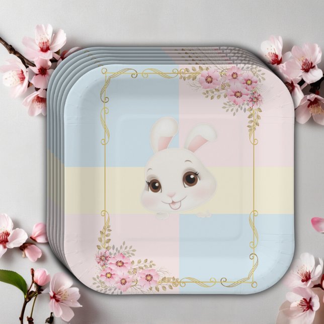 Moderne elegante White Bunny Baby Dusche Pappteller (Von Creator hochgeladen)