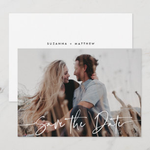 Moderne, elegante White Calligraphy Overlay-Hochze Save The Date