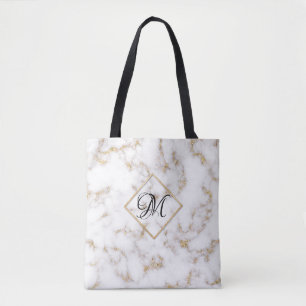 Moderne elegante White-Gold-Marmor-Monogram-Tote-T