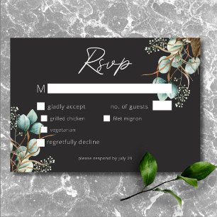 Moderne elegante White Peonies Black Wedding Dinne RSVP Karte