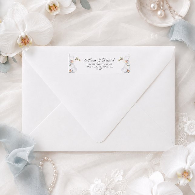 Moderne elegante Wild Orchid-Hochzeitadresse (Modern Elegant Wild Orchid Wedding Address Label)