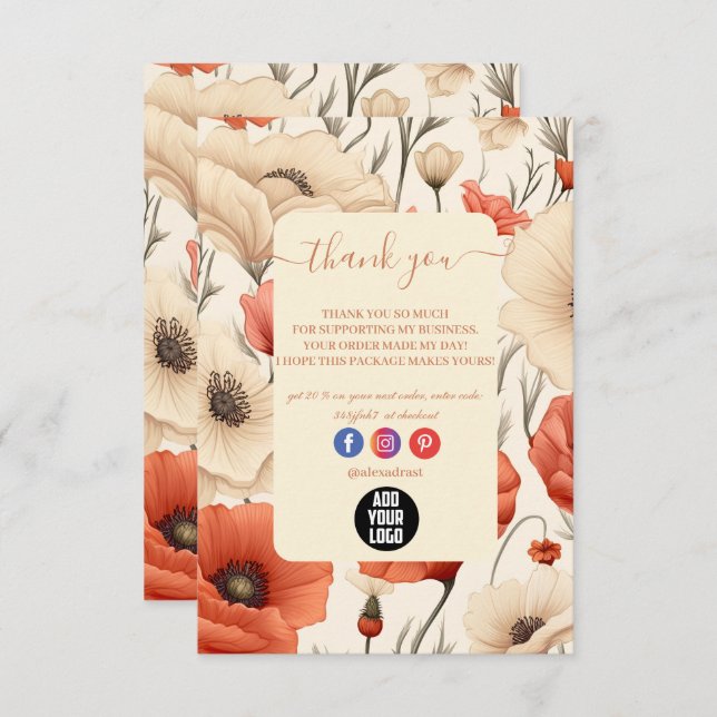 Moderne Elegante Wildblumen Dankeskarte (Vorne/Hinten)