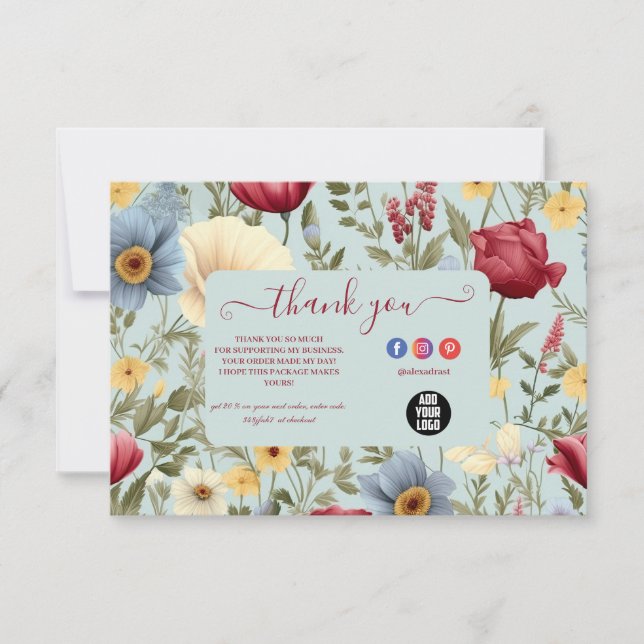 Moderne Elegante Wildblumen Dankeskarte (Vorderseite)