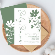 Moderne elegante Wildblumen Salbei Grün Babyparty