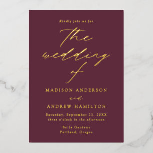 Moderne Elegante Wine and Gold Wedding Folieneinladung