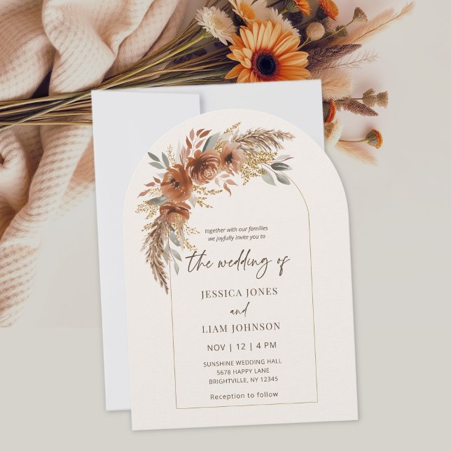 Moderne Elegante Wine tasting in der Fattoria Einladung (Boho Burnt Orange Fall Floral Wedding Invitation)