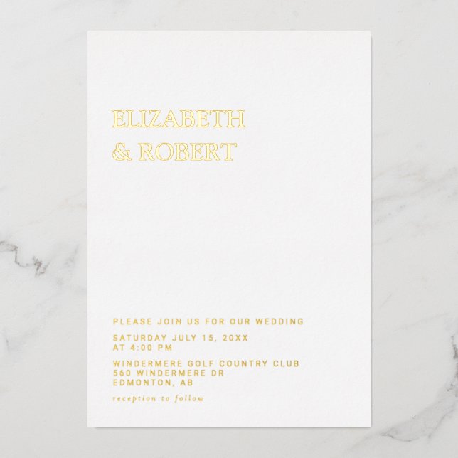 Moderne Elegante zeitlose Minimalistische Hochzeit Folieneinladung (Vorderseite)