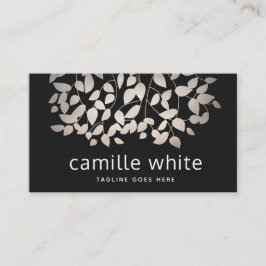 Moderne elegante Zinnsilber-Blätter Schwarz Visitenkarte