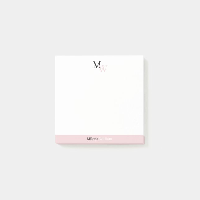 Moderne elegante zweifarbige Monogramm Post-it Klebezettel (Vorderseite)