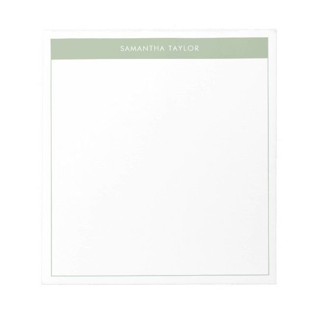 Moderne Elegantsage Green Einfache Grenze Name Notizblock (Vorderseite)