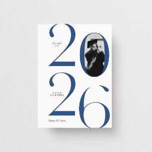 Moderne Eleganz 2026 Weiß & Blau Foto-Abschluss Einladung