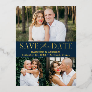 Moderne Eleganz 3 Foto Hochzeit speichern das Datu Folie Einladungspostkarte
