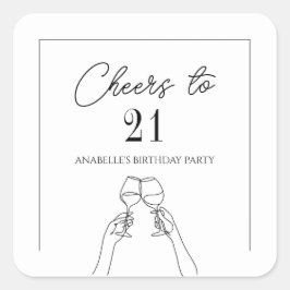 Moderne Eleganz bis zum 21. Geburtstag Quadratischer Aufkleber