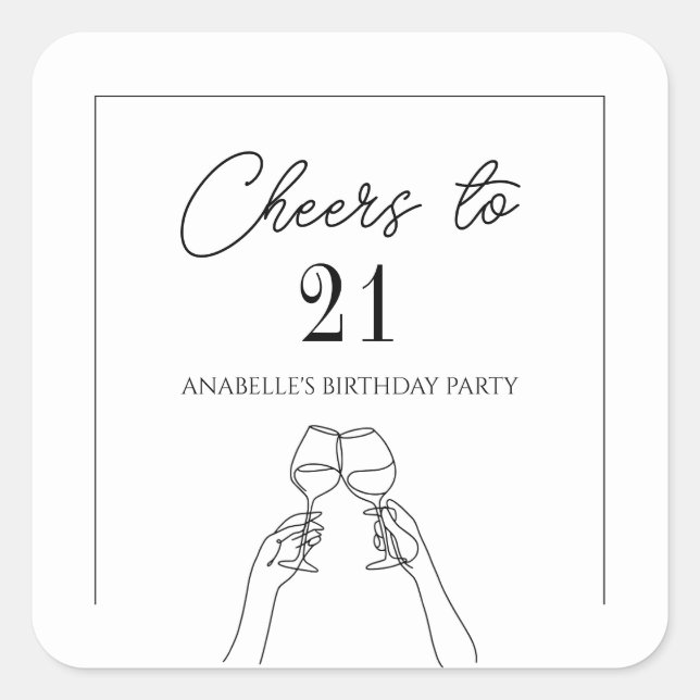 Moderne Eleganz bis zum 21. Geburtstag Quadratischer Aufkleber (Vorderseite)