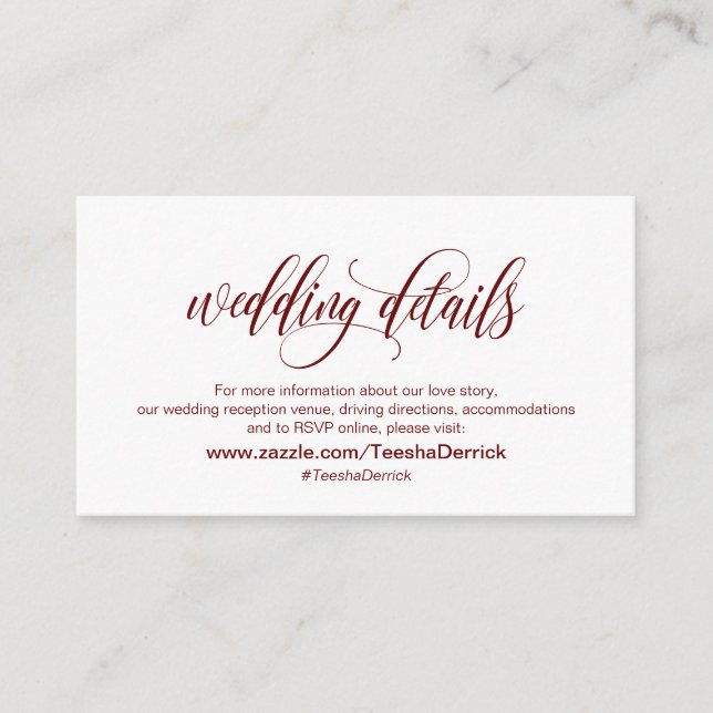 Moderne Eleganz, Burgund, unsere Hochzeitdetails Begleitkarte (Vorderseite)