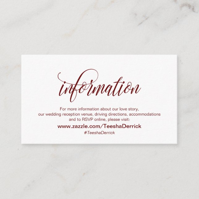 Moderne Eleganz, Burgund, unsere Hochzeitdetails Begleitkarte (Vorderseite)