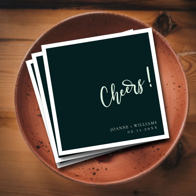 Moderne Eleganz! Dunkelgrüne Hand Serviette (Dark Green Hand Lettering Cheers Wedding  Napkins)